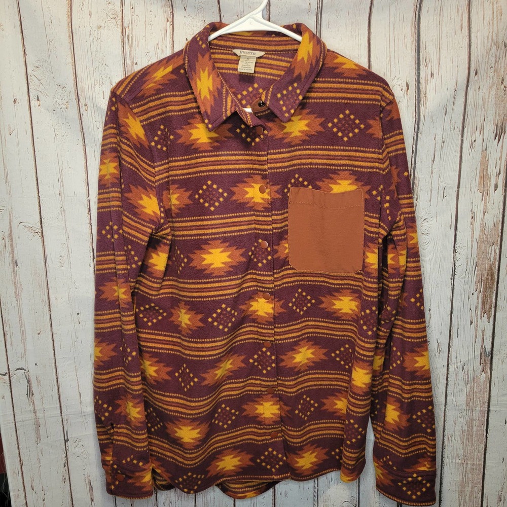 Duluth Trading Doubleback Printed Fleece Buttonup Aztec Geometric Patern